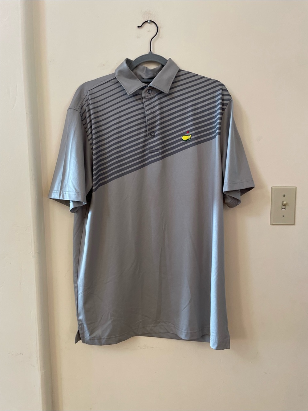 Official Masters Tech Gray Striped Golf Polo Shirt Medium Tournament Gear M